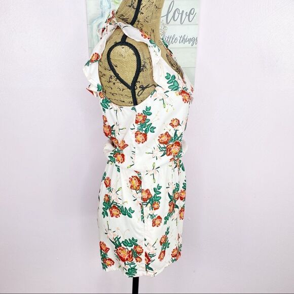 Roxy Cloud Floral Ruffle Open Back Romper Peach Pink Medium Sleeveless - Picture 5 of 15